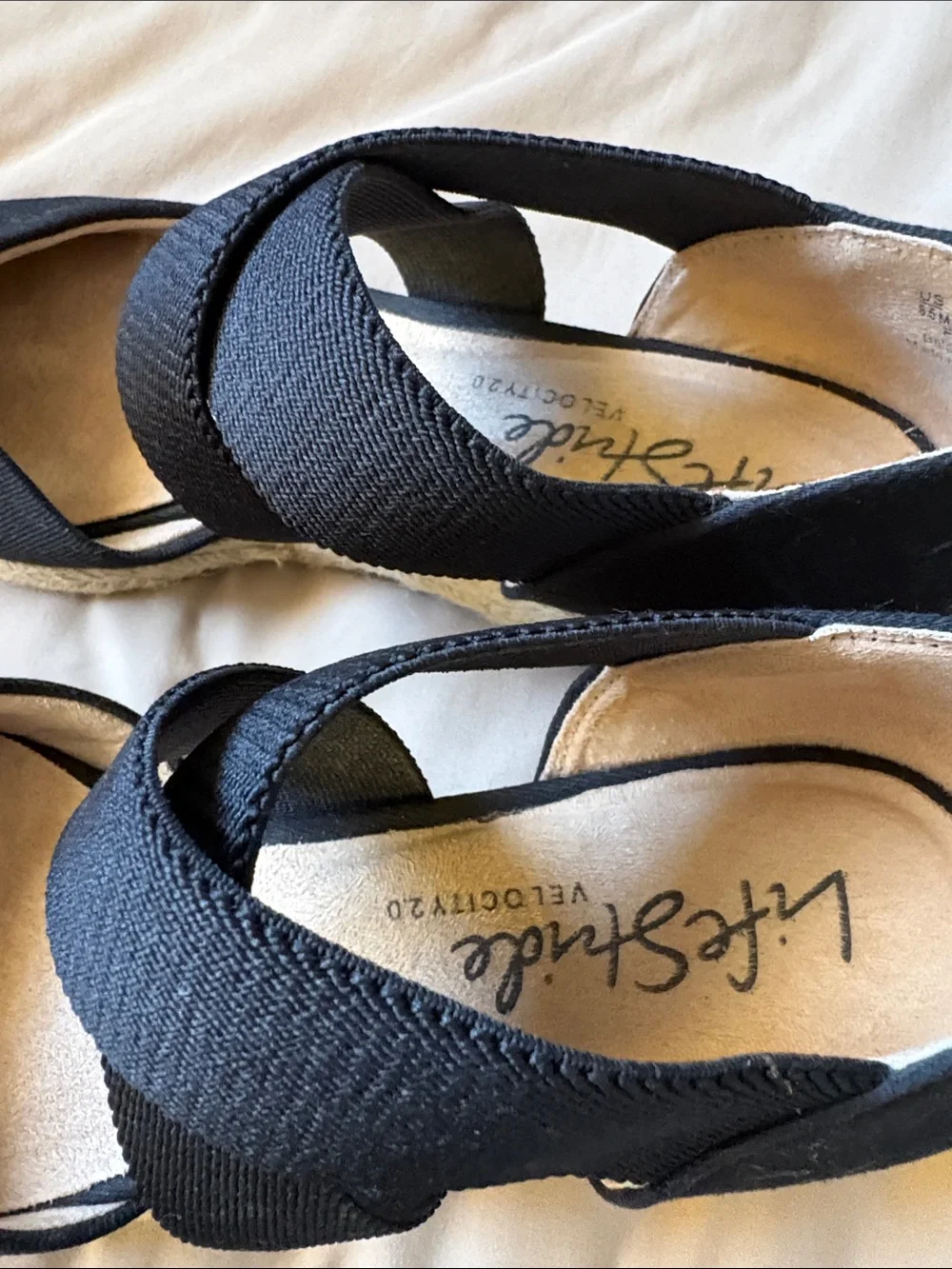 Life Stride Black Espadrille Wedge Sandals with Crisscross Straps